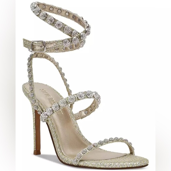 Steve Madden Shoes - NEW Steve Madden Rhinestone Wrap Heels 8.5 Gold Formal Wedding High Heel Sandals